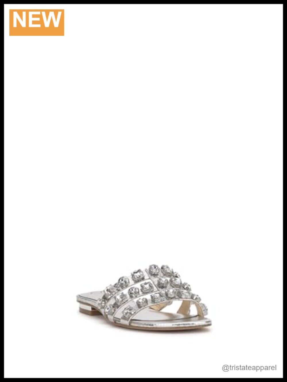 Faux Leather Rhinestone Block Heel Slide Sandal Ankle Strap